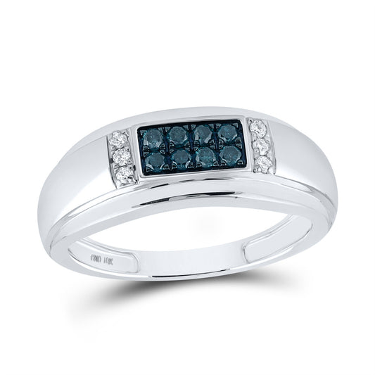 10K White Gold Mens Round Blue Color Enhanced Diamond Band Ring 1/3 Cttw, Mens Size: 7-13