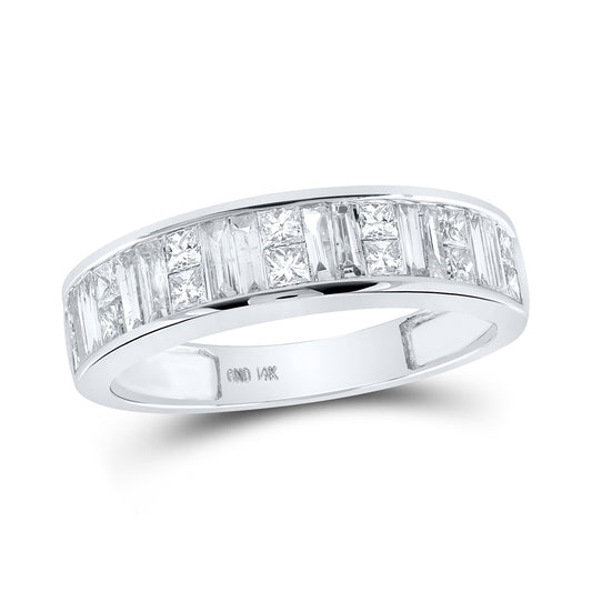 14K White Gold Womens Baguette & Princess Diamond Wedding Anniversary Band 1 Cttw, Womens Size: 5-10