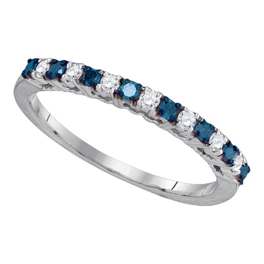 10K White Gold Womens Round Blue Color Enhanced Diamond Band Ring 1/4 Cttw, Womens Size: 5-10