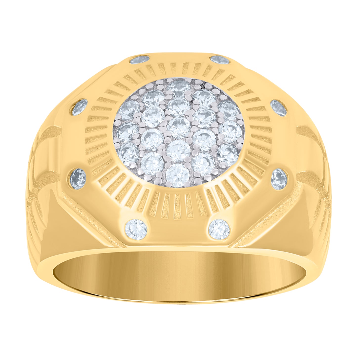 Sterling Silver Yellow-Tone Men's Cubic-Zirconia Fashion Bridal Anniversary Wedding Engagement Band Ring