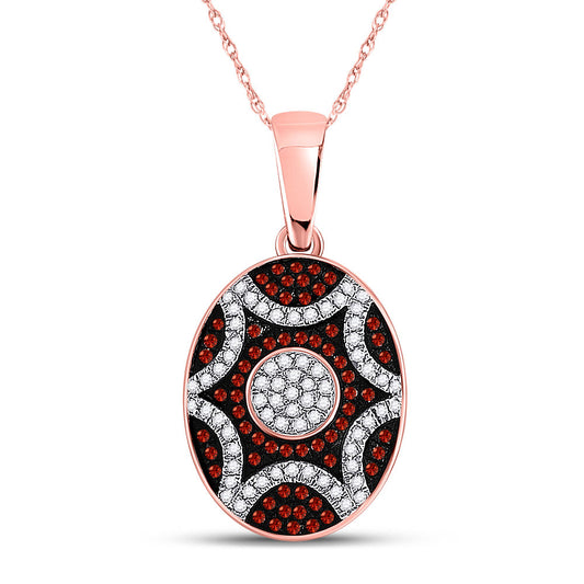 10K Rose Gold Womens Round Red Color Enhanced Diamond Oval Starburst Pendant 1/3 Cttw