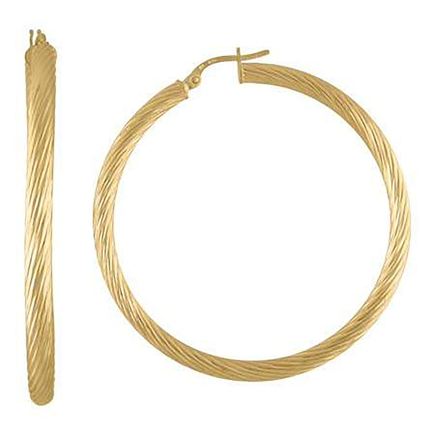 10K Yellow Gold Womens Twisted Tube 3mm Hinged Hoops Huggies