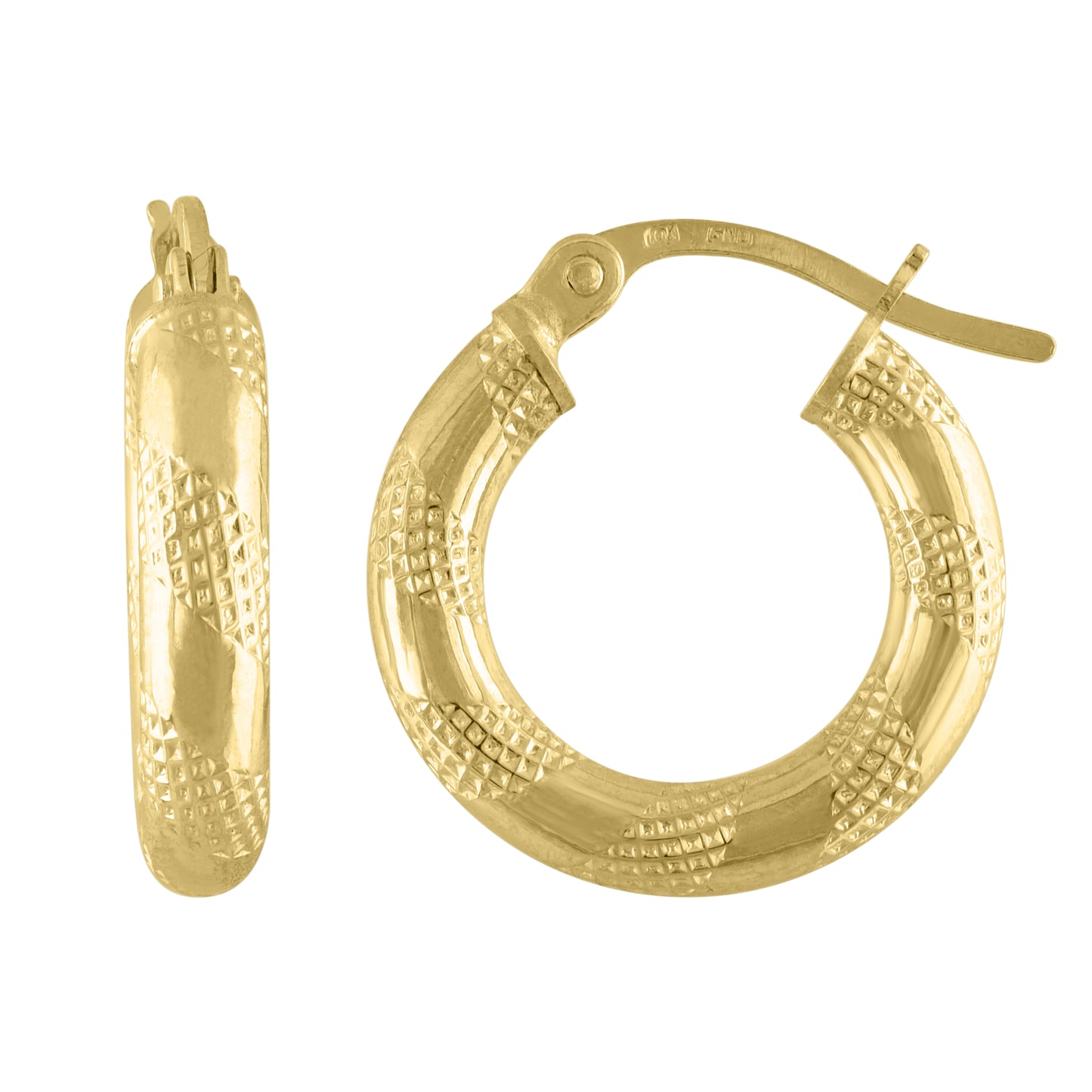 10K Yellow Gold Womens Textured Hinged Hoops Huggies