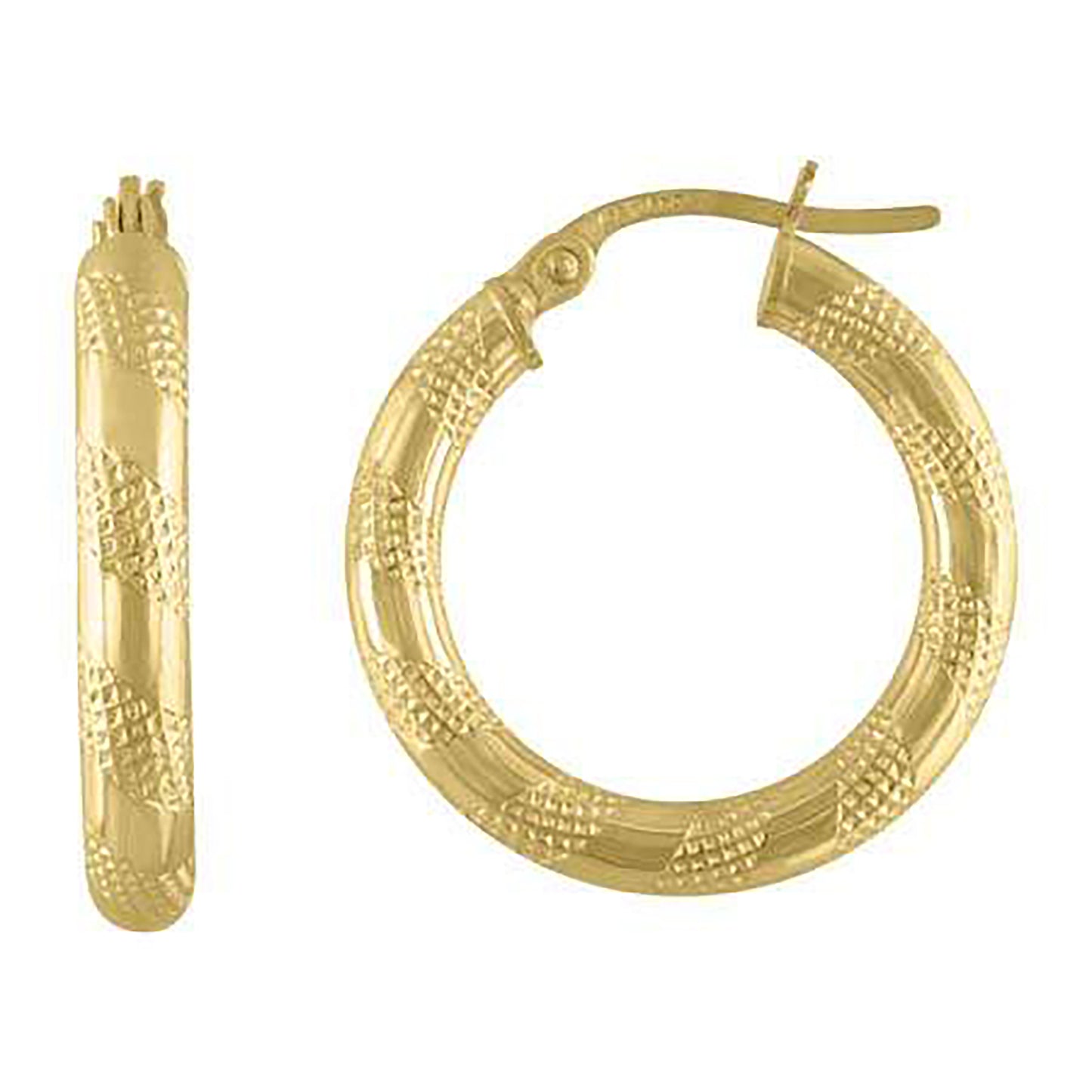10K Yellow Gold Womens Textured Hinged Hoops Huggies