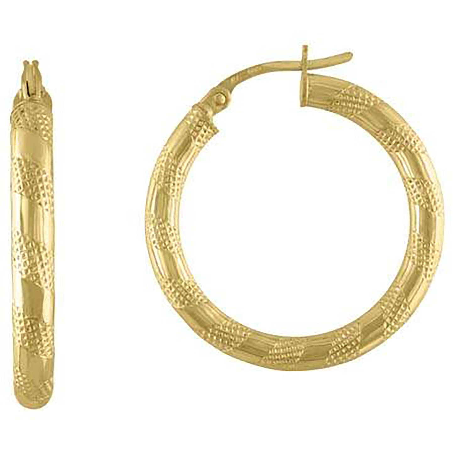 10K Yellow Gold Womens Textured Hinged Hoops Huggies