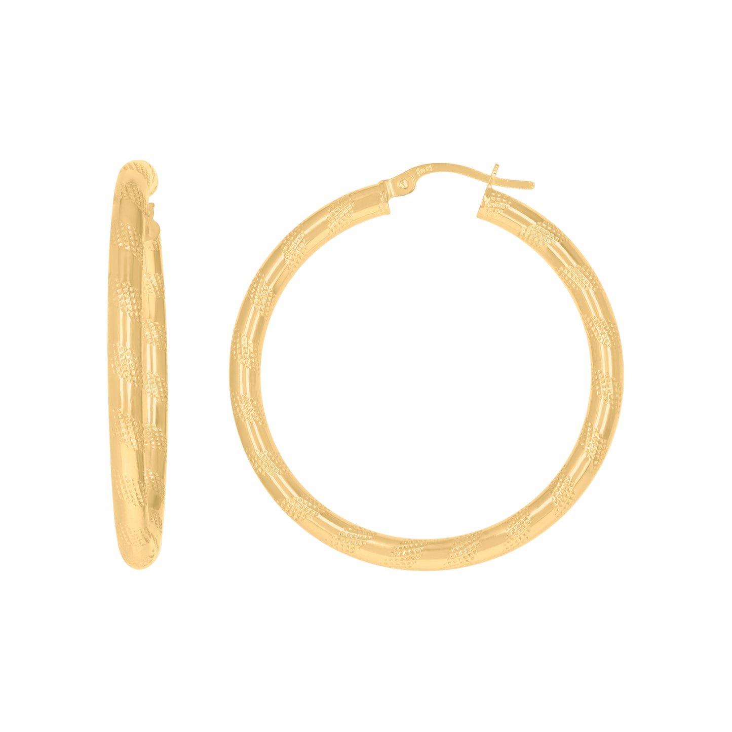 10K Yellow Gold Womens Textured Hinged Hoops Huggies