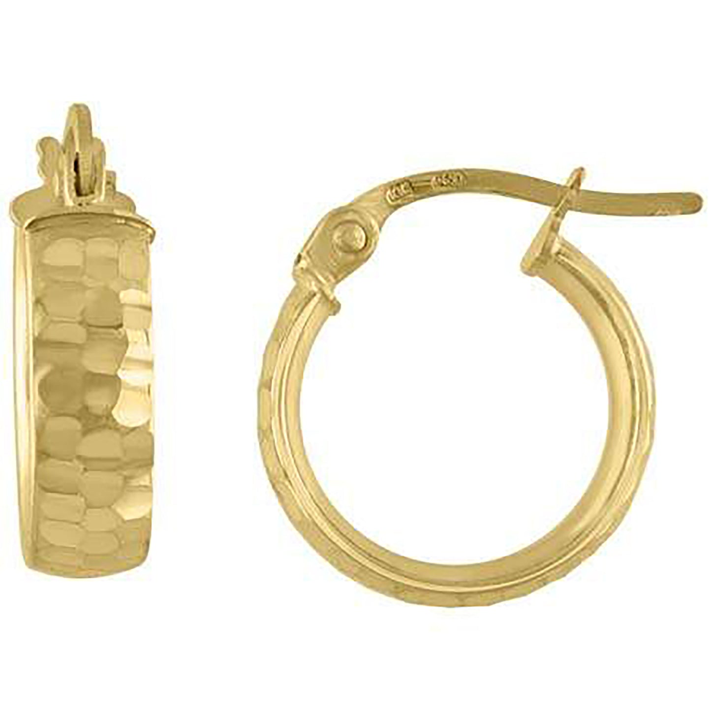 10K Yellow Gold Womens Diamond-cut Hinged Hoops Huggies