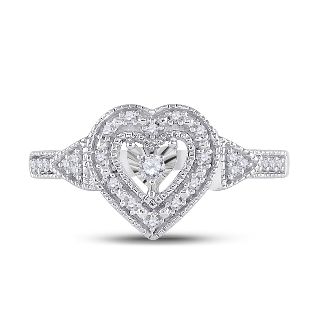 Sterling Silver Womens Round Diamond Heart Ring 1/8 Cttw, Womens Size: 5-10