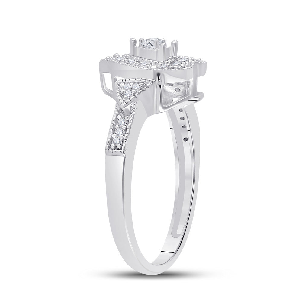 Sterling Silver Womens Round Diamond Heart Ring 1/8 Cttw, Womens Size: 5-10