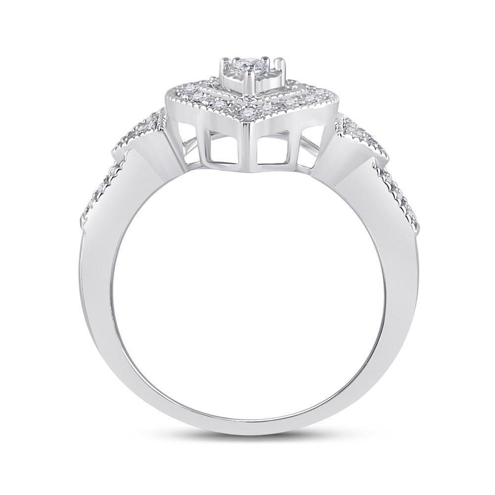 Sterling Silver Womens Round Diamond Heart Ring 1/8 Cttw, Womens Size: 5-10