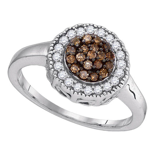 Sterling Silver Womens Round Brown Diamond Cluster Ring 1/3 Cttw, Womens Size: 5-10
