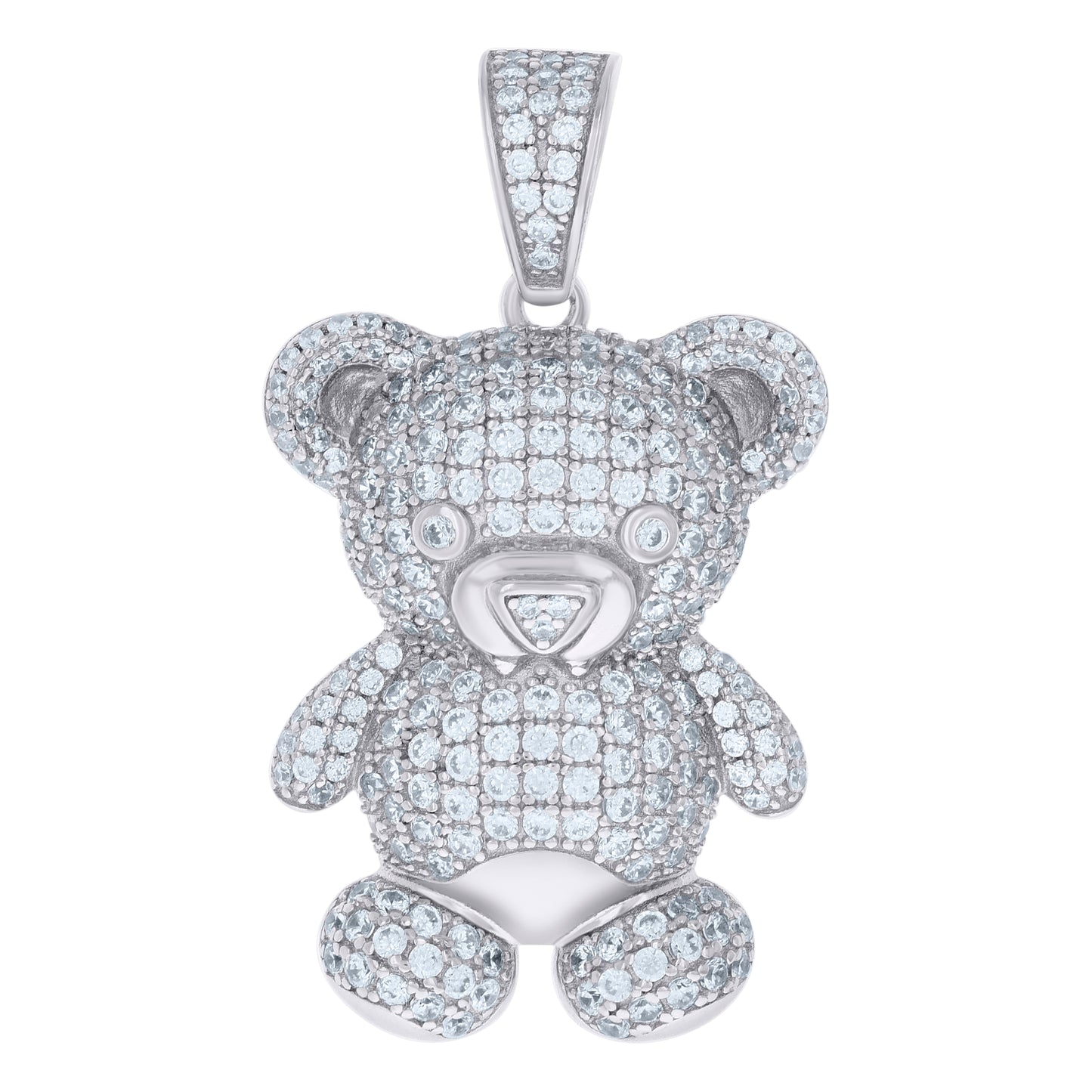 Sterling Silver Mens Cubic-Zirconia Teddy Bear Fashion Charm Pendant