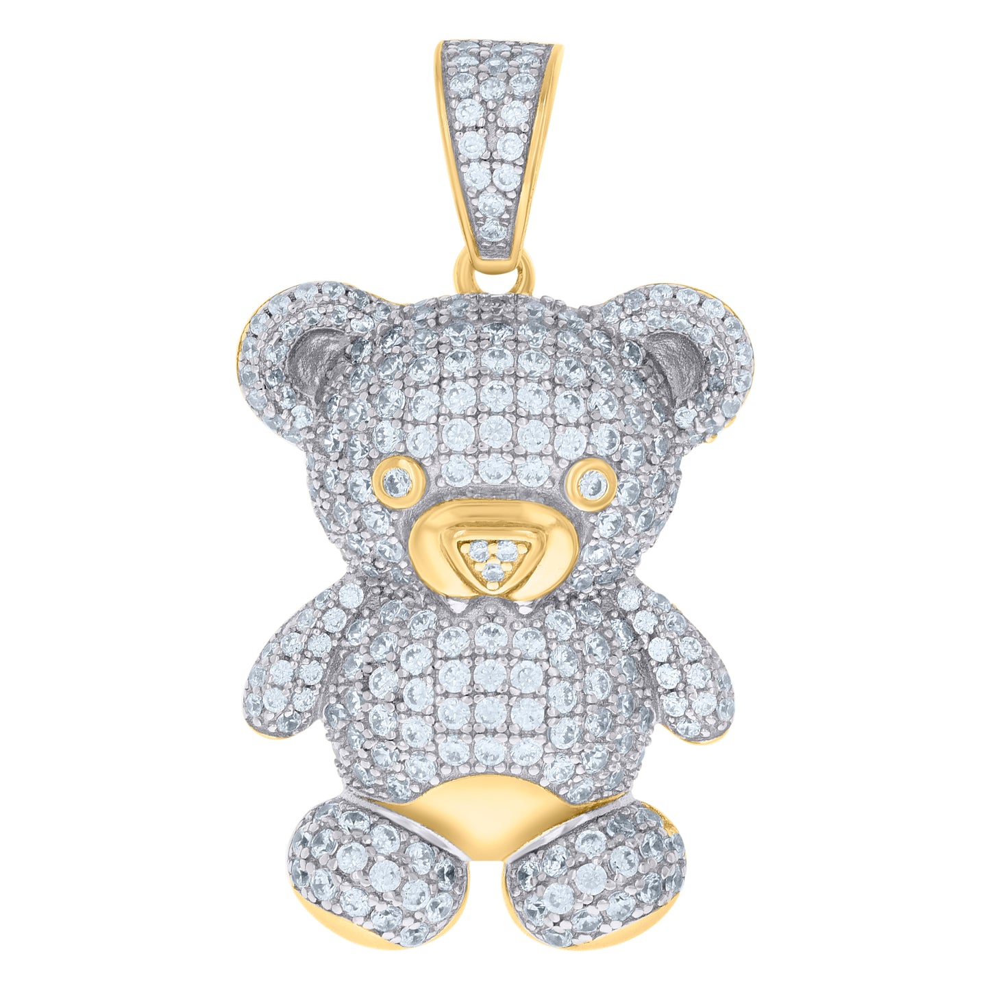 Sterling Silver Mens Cubic-Zirconia Teddy Bear Fashion Charm Pendant