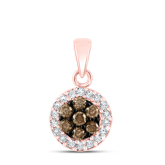 10K Rose Gold Womens Round Brown Diamond Cluster Pendant 3/8 Cttw, Length: 0.62 In, Width: 0.35 In