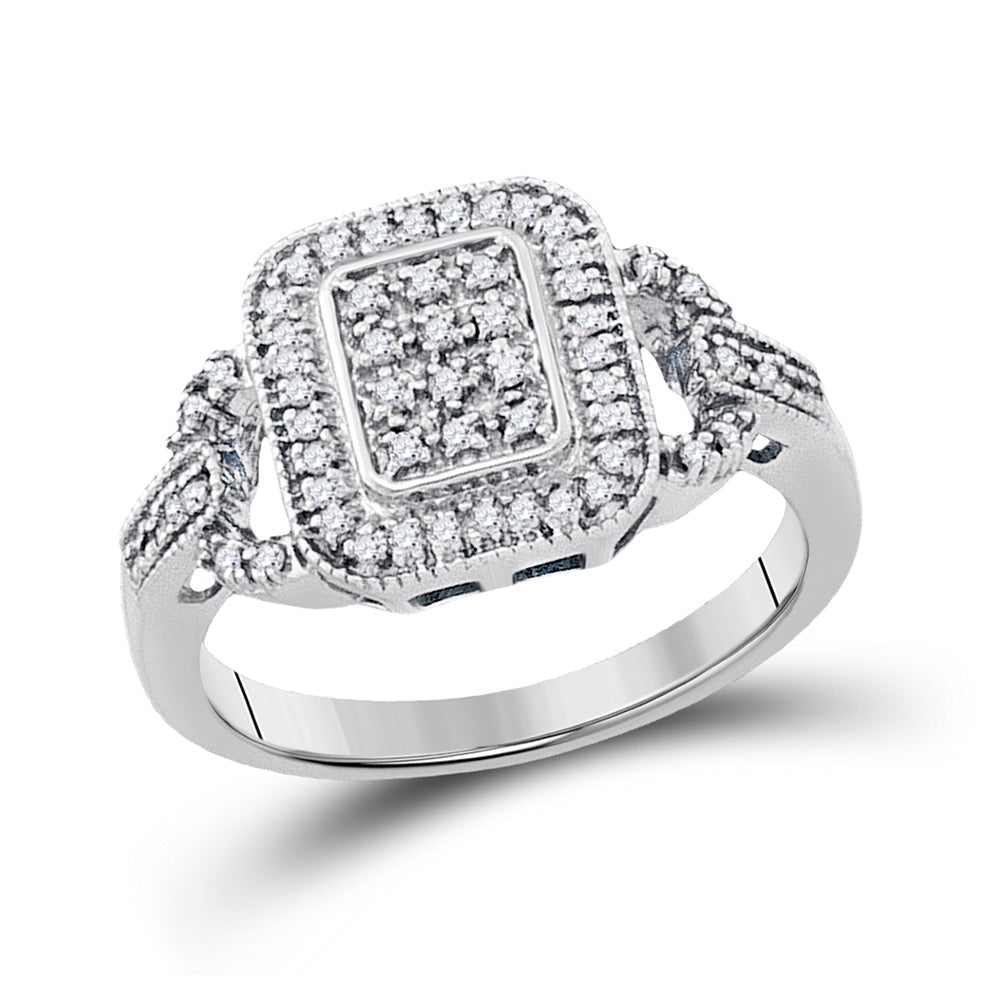 Sterling Silver Womens Round Diamond Rectangle Frame Cluster Ring 1/4 Cttw, Womens Size: 5-10