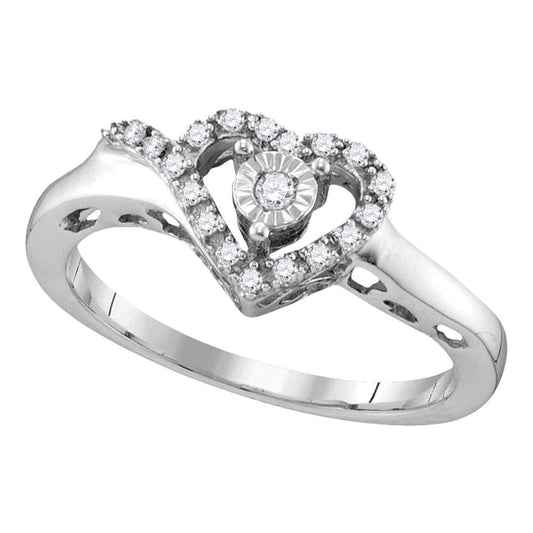 Sterling Silver Womens Round Diamond Heart Ring 1/10 Cttw, Womens Size: 5-10