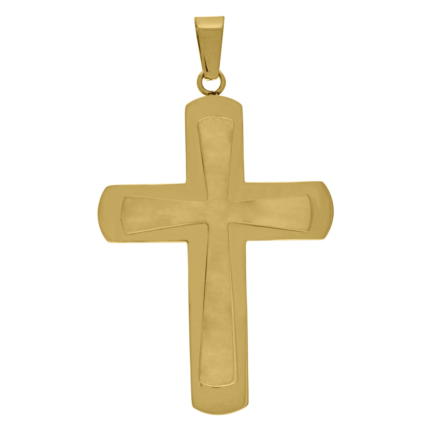 Stainless Steel Mens Two Layer Cross Religious Charm Pendant