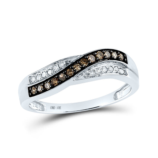 10K White Gold Womens Round Brown Diamond Band Ring 1/4 Cttw, Womens Size: 5-10