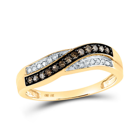 10K Yellow Gold Womens Round Brown Diamond Band Ring 1/4 Cttw, Womens Size: 5-10