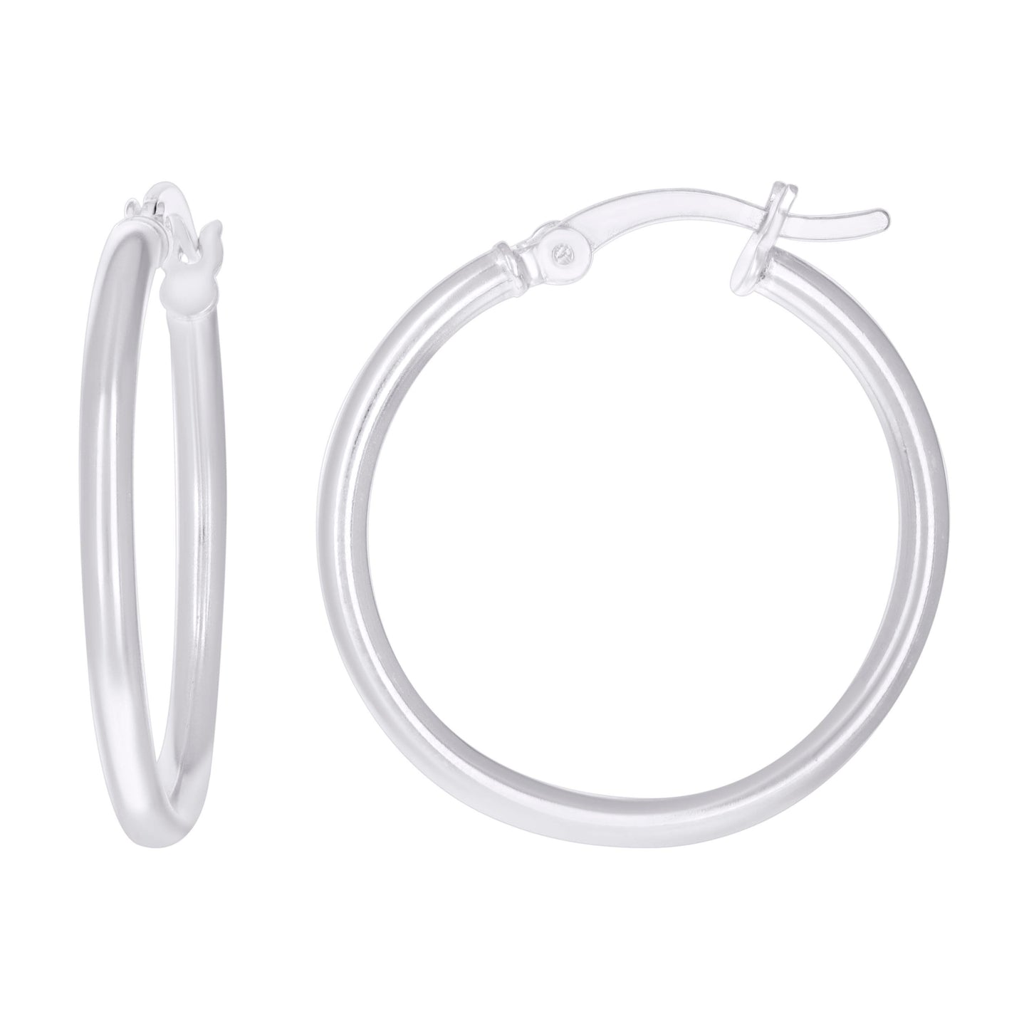 Sterling Silver Rhodium Plated Womens Classic Hoop Earrings