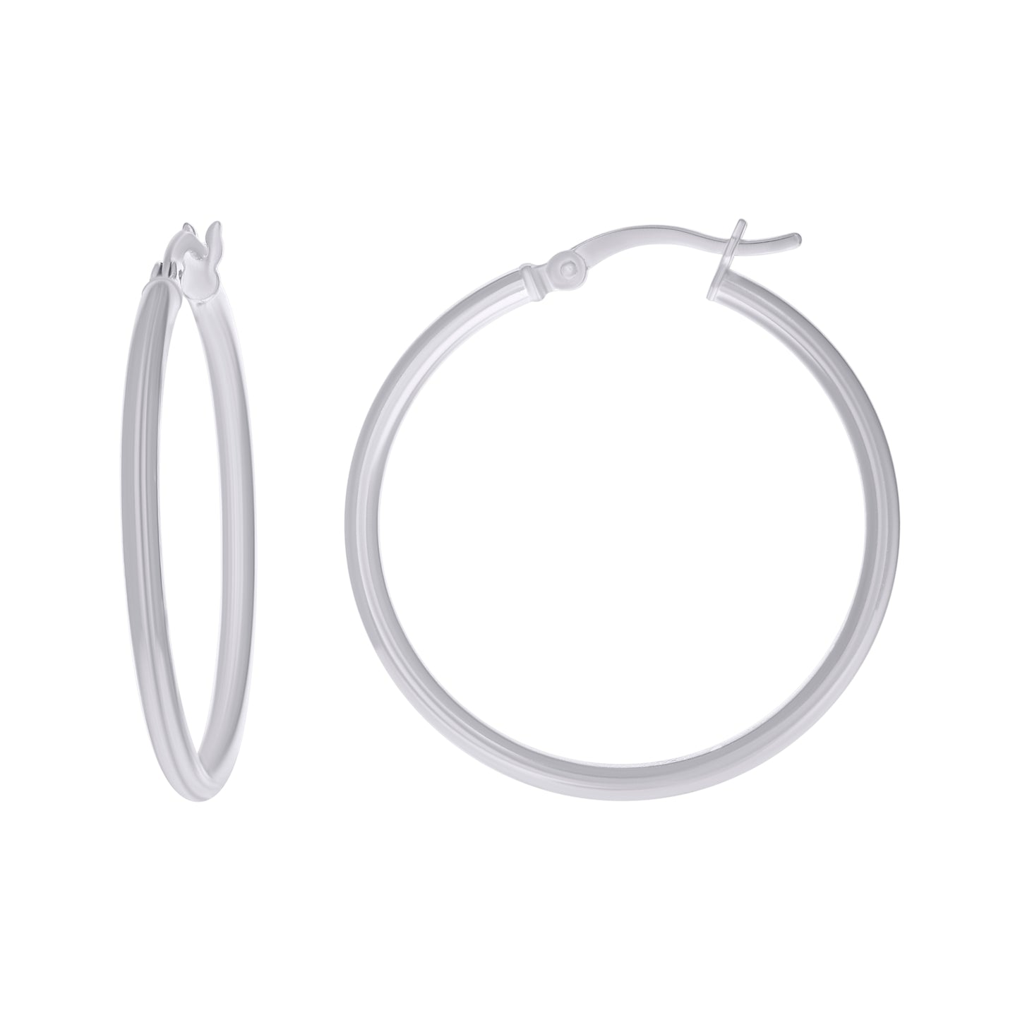 Sterling Silver Rhodium Plated Womens Classic Hoop Earrings
