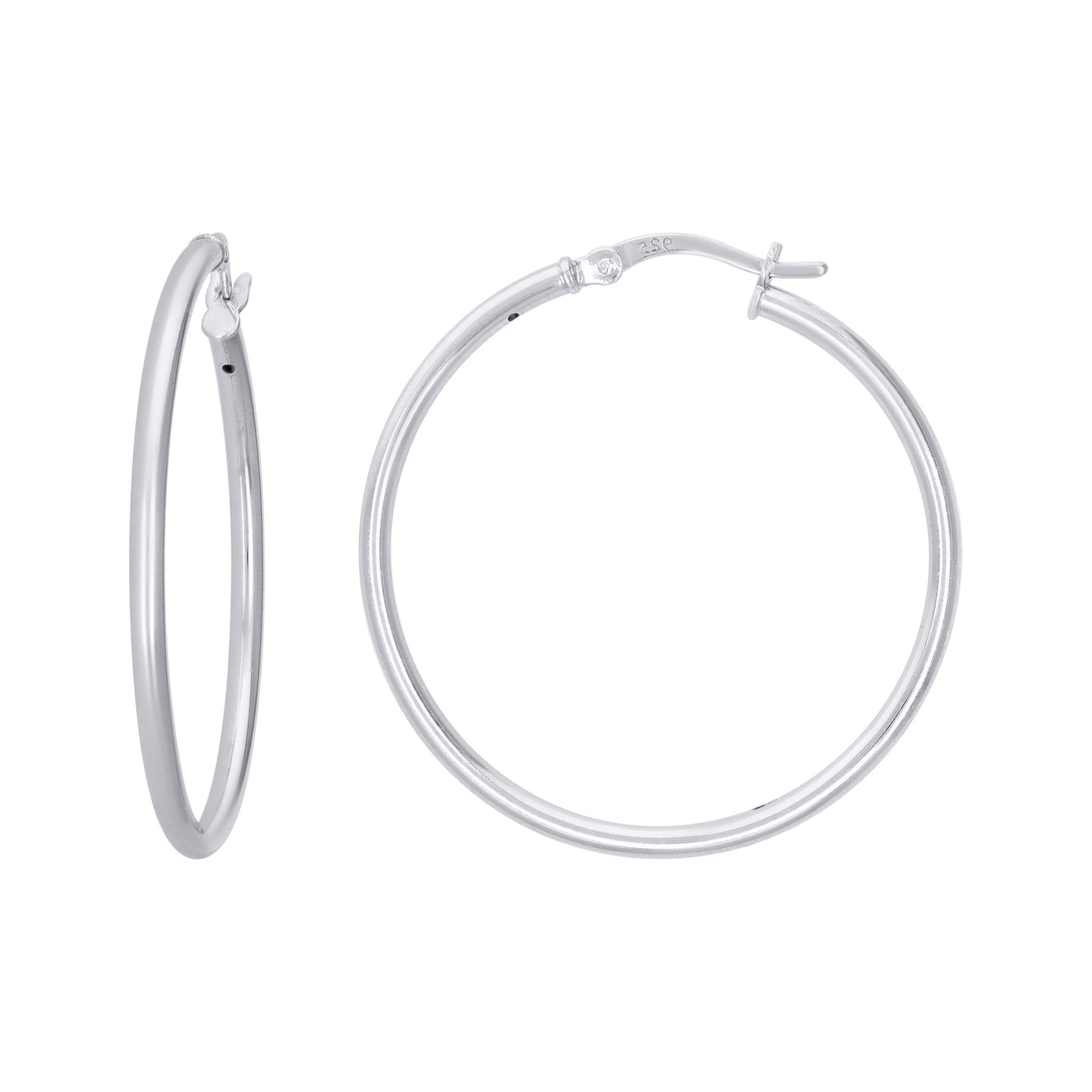 Sterling Silver Rhodium Plated Womens Classic Hoop Earrings