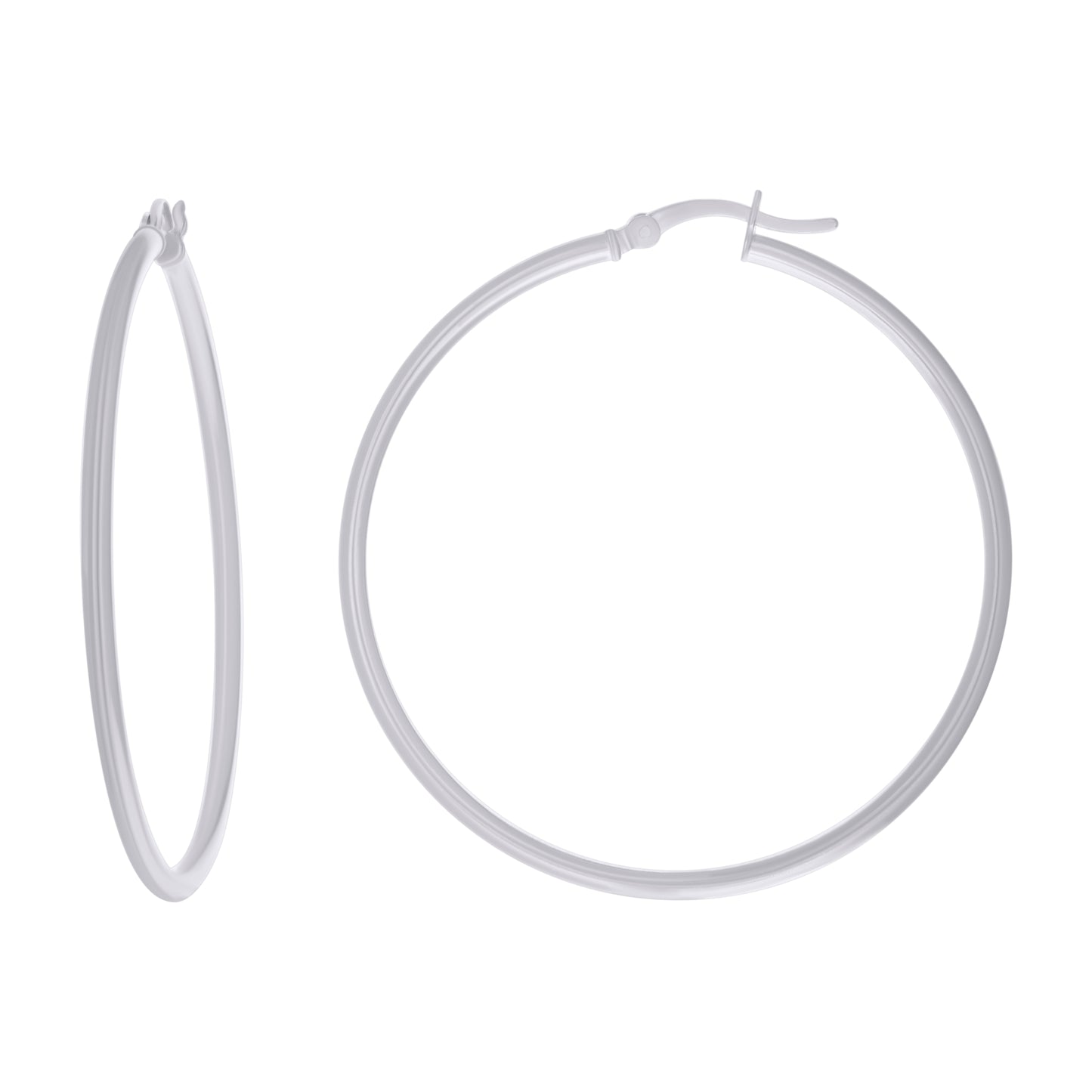 Sterling Silver Rhodium Plated Womens Classic Hoop Earrings