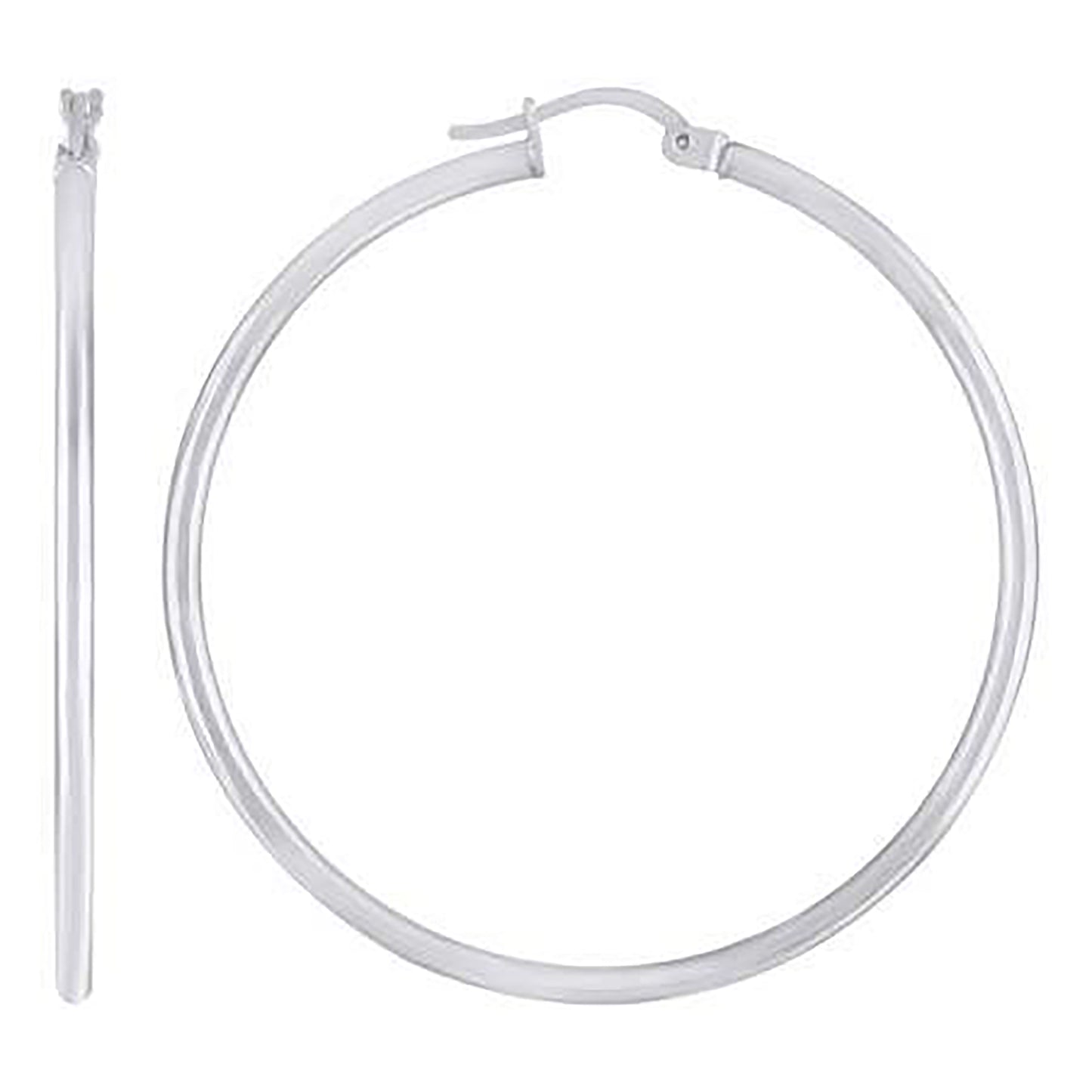 Sterling Silver Rhodium Plated Womens Classic Hoop Earrings