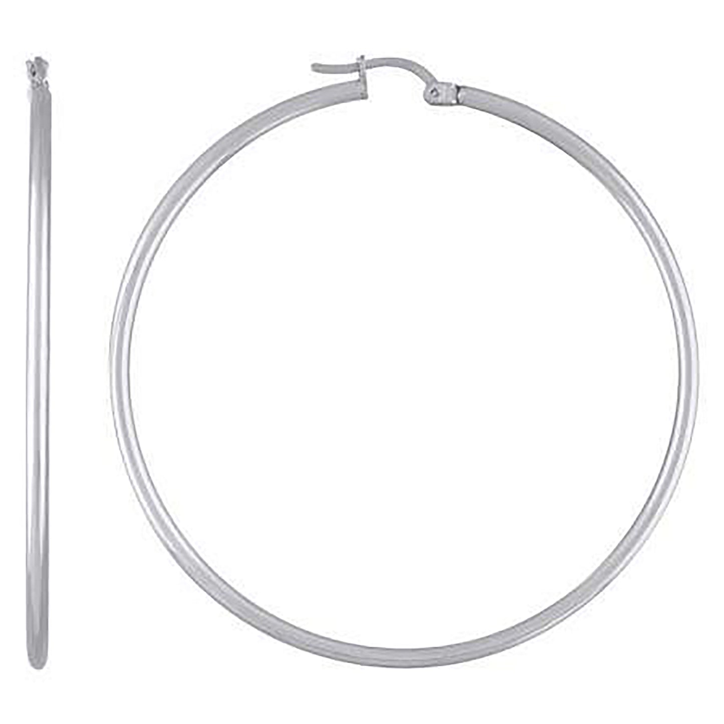 Sterling Silver Rhodium Plated Womens Classic Hoop Earrings