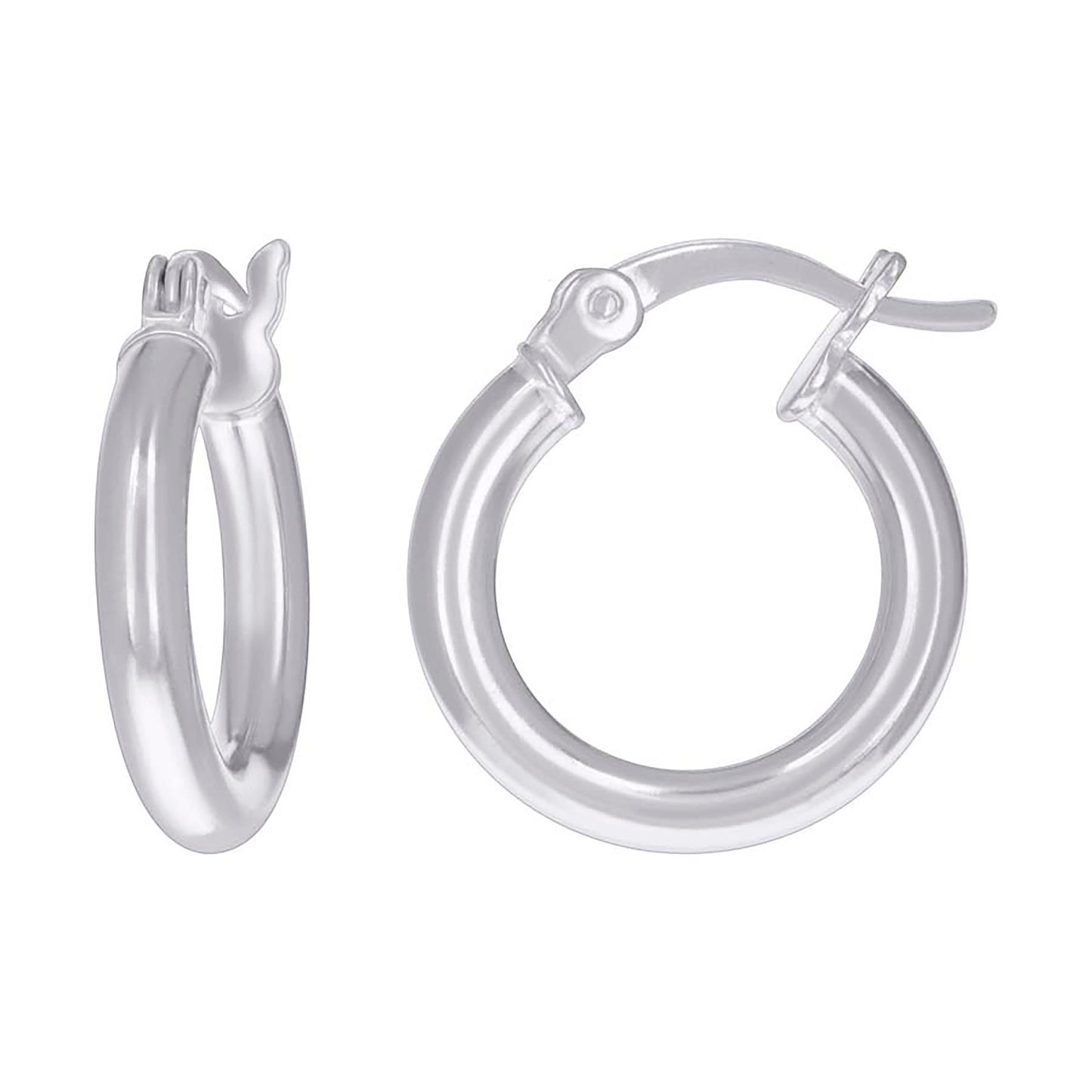 Sterling Silver Rhodium Plated Womens Classic Hoop Earrings