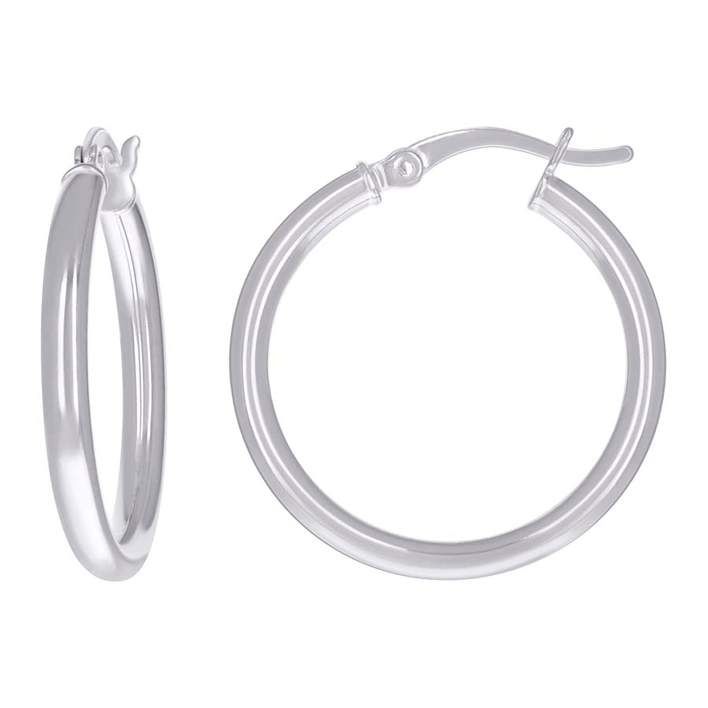 Sterling Silver Rhodium Plated Womens Classic Hoop Earrings