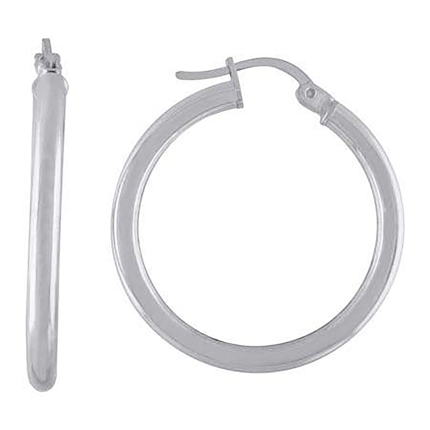 Sterling Silver Rhodium Plated Womens Classic Hoop Earrings