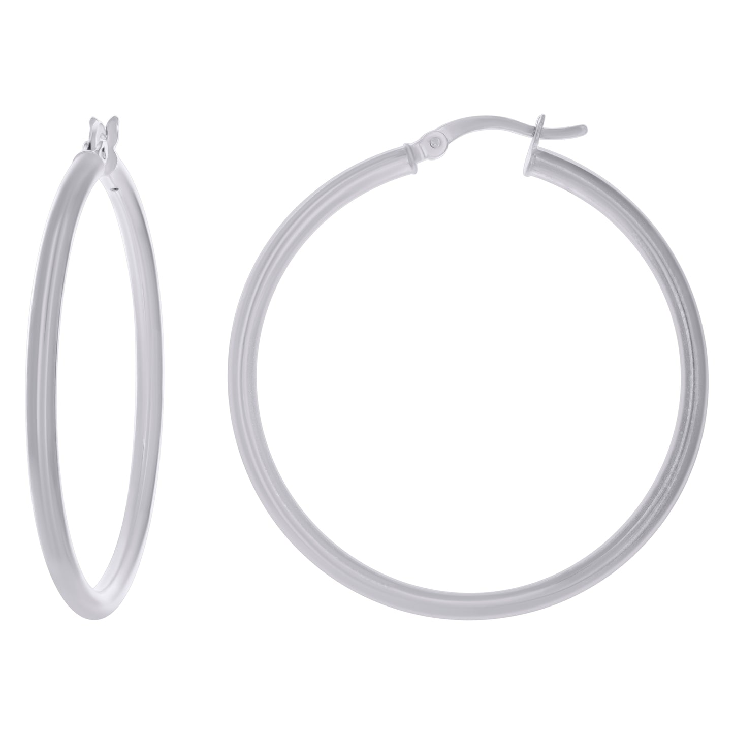 Sterling Silver Rhodium Plated Womens Classic Hoop Earrings