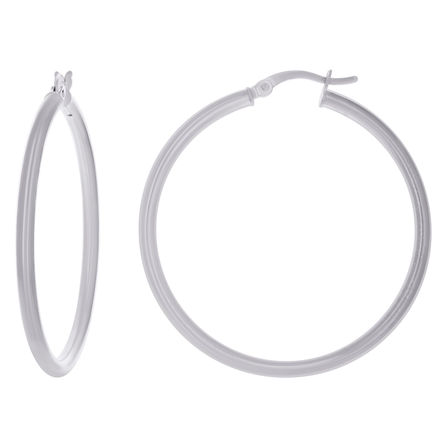Sterling Silver Rhodium Plated Womens Classic Hoop Earrings