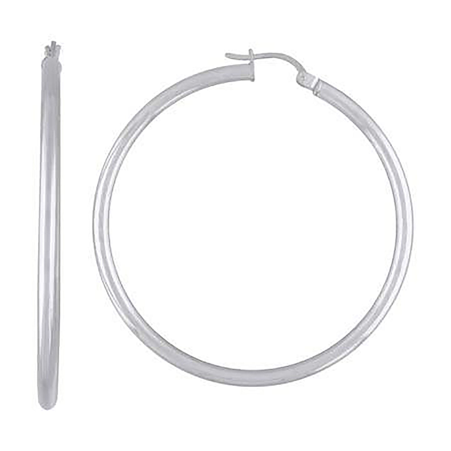 Sterling Silver Rhodium Plated Womens Classic Hoop Earrings