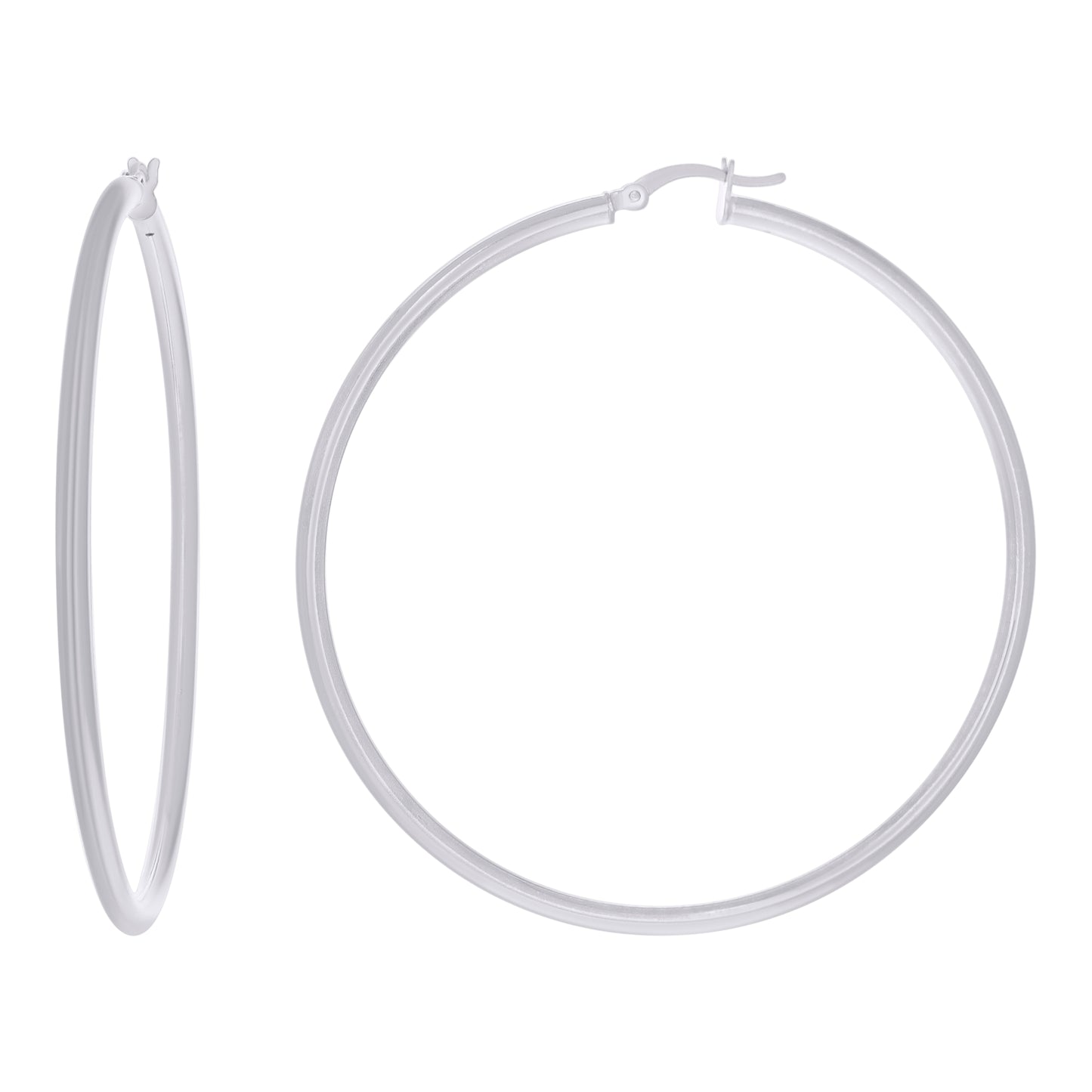 Sterling Silver Rhodium Plated Womens Classic Hoop Earrings