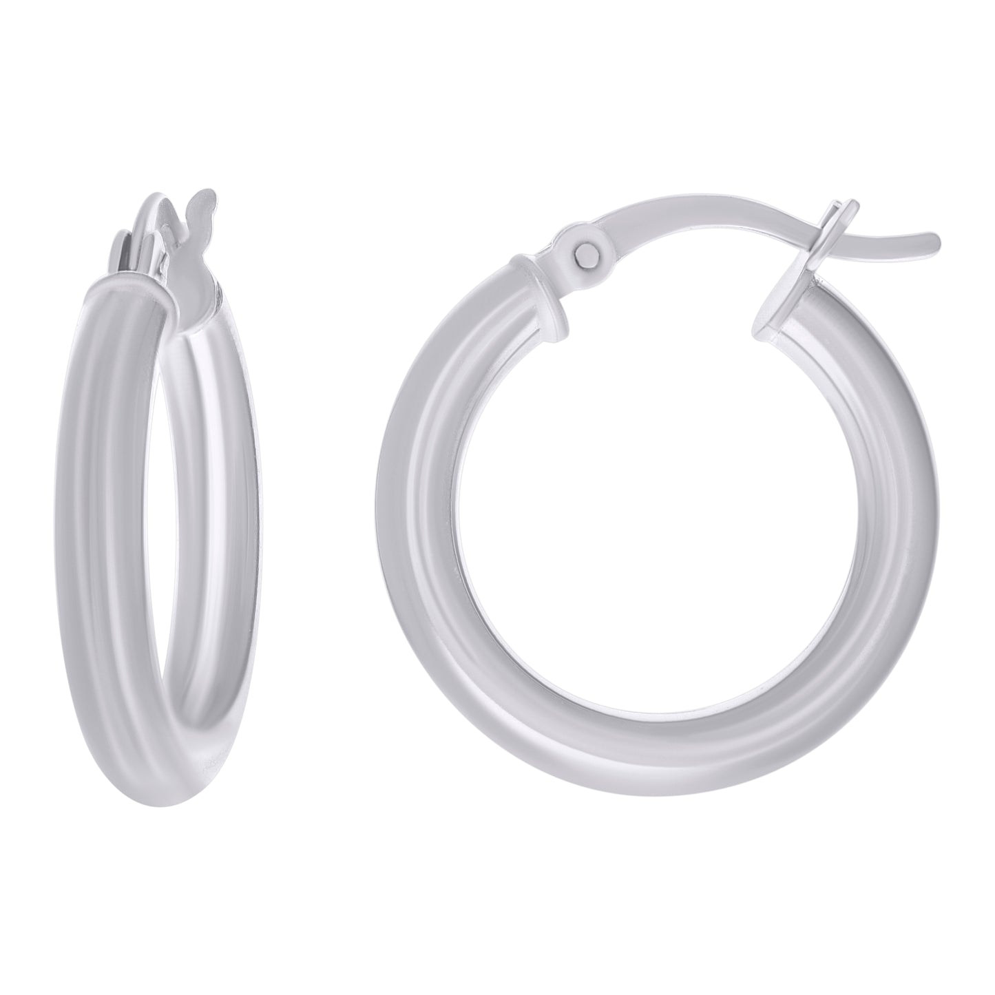 Sterling Silver Rhodium Plated Womens Classic Hoop Earrings