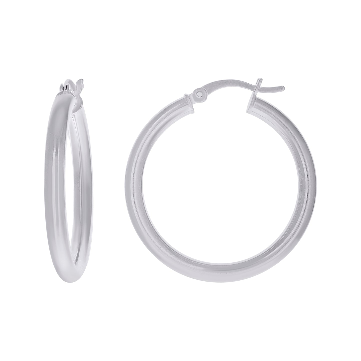 Sterling Silver Rhodium Plated Womens Classic Hoop Earrings