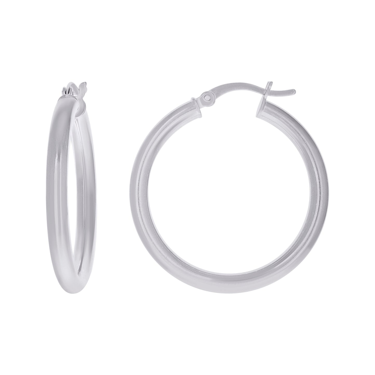 Sterling Silver Rhodium Plated Womens Classic Hoop Earrings