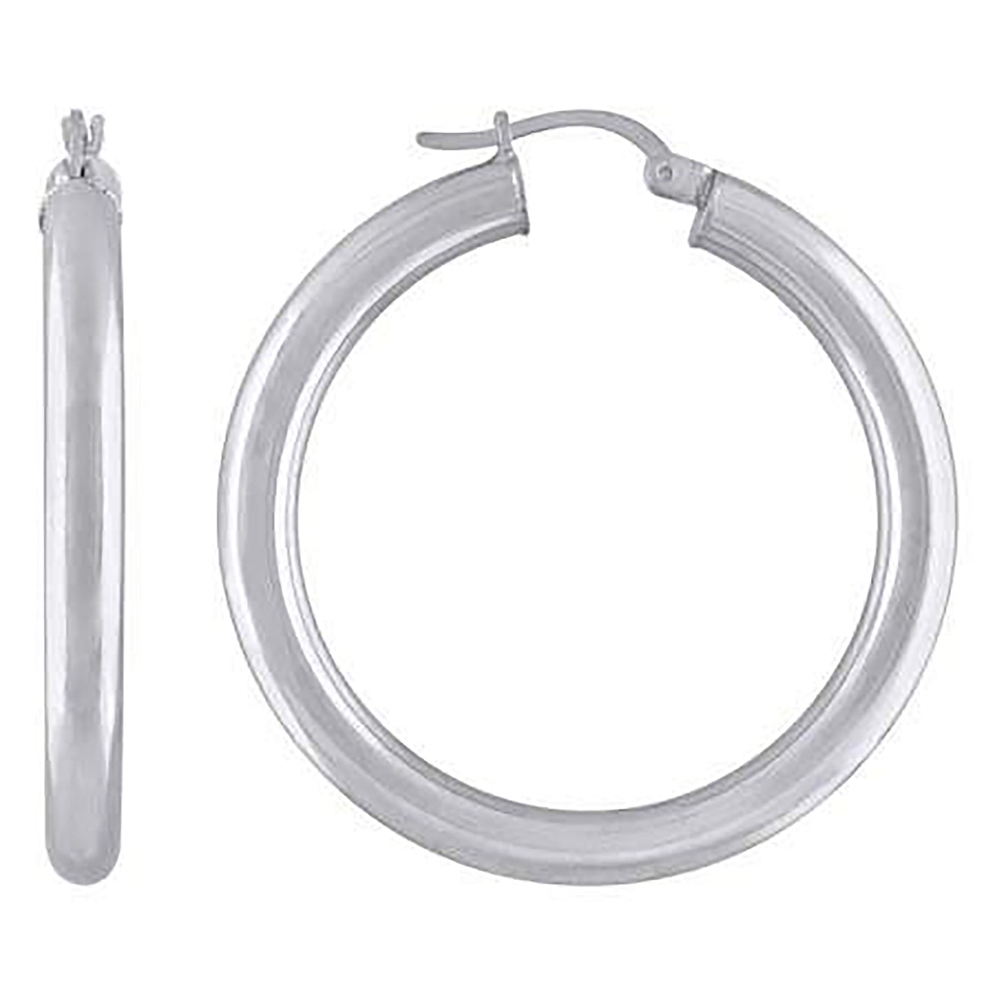 Sterling Silver Rhodium Plated Womens Classic Hoop Earrings