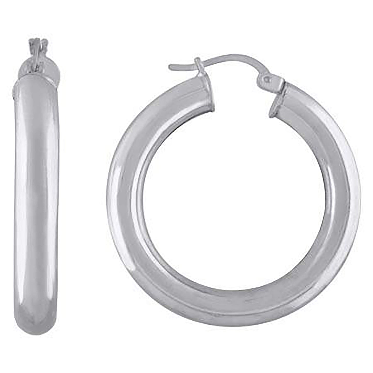 Sterling Silver Rhodium Plated Womens Classic Hoop Earrings
