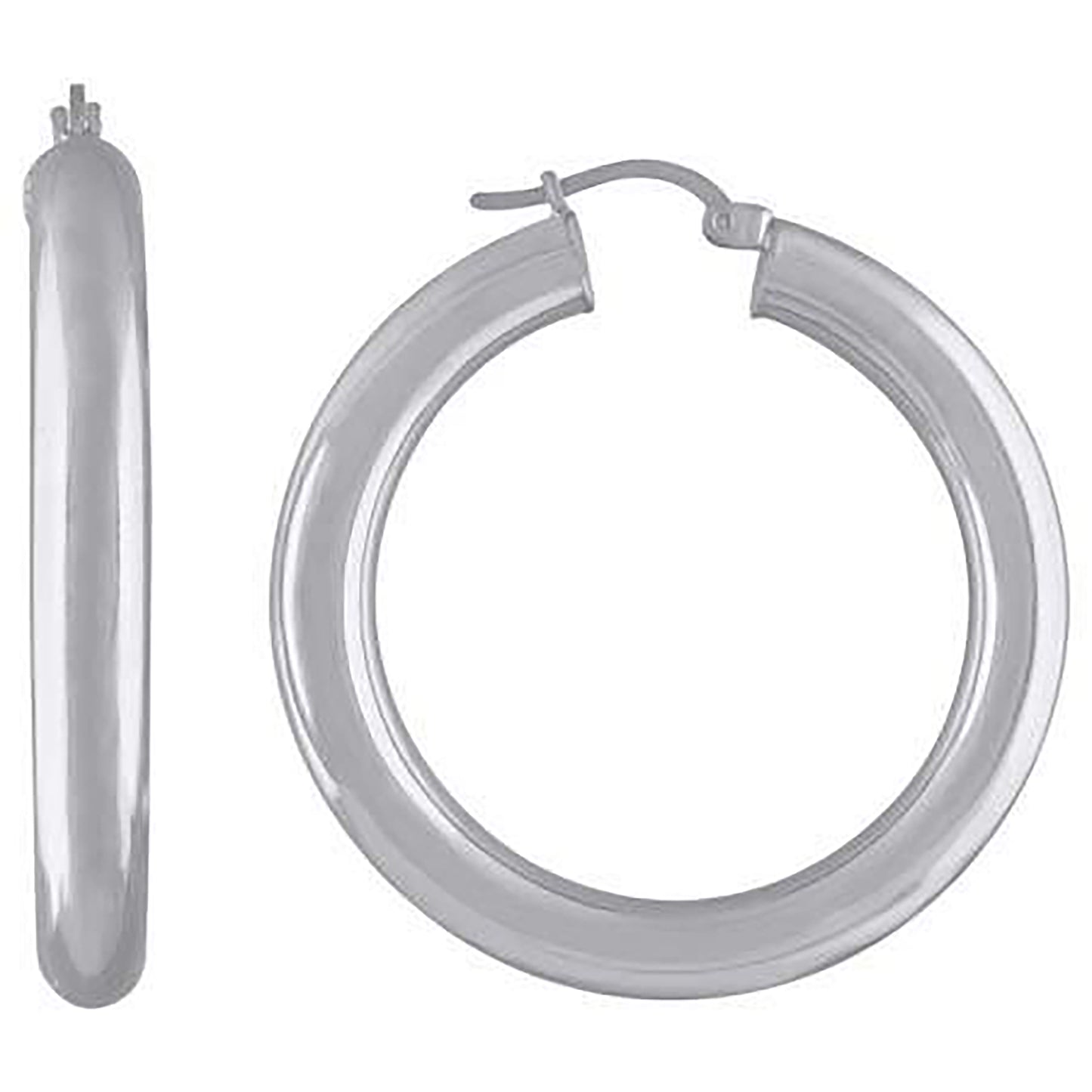 Sterling Silver Rhodium Plated Womens Classic Hoop Earrings