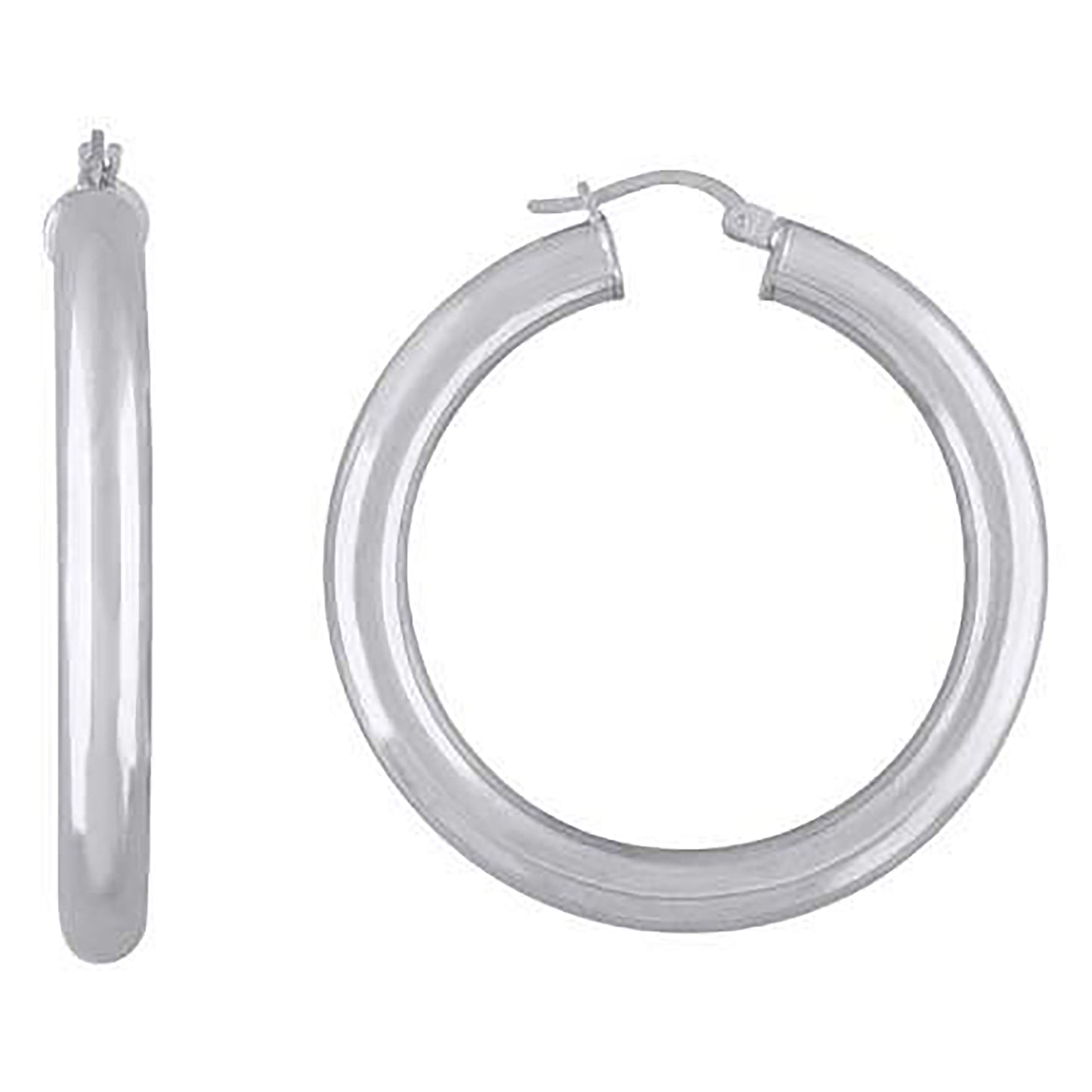 Sterling Silver Rhodium Plated Womens Classic Hoop Earrings