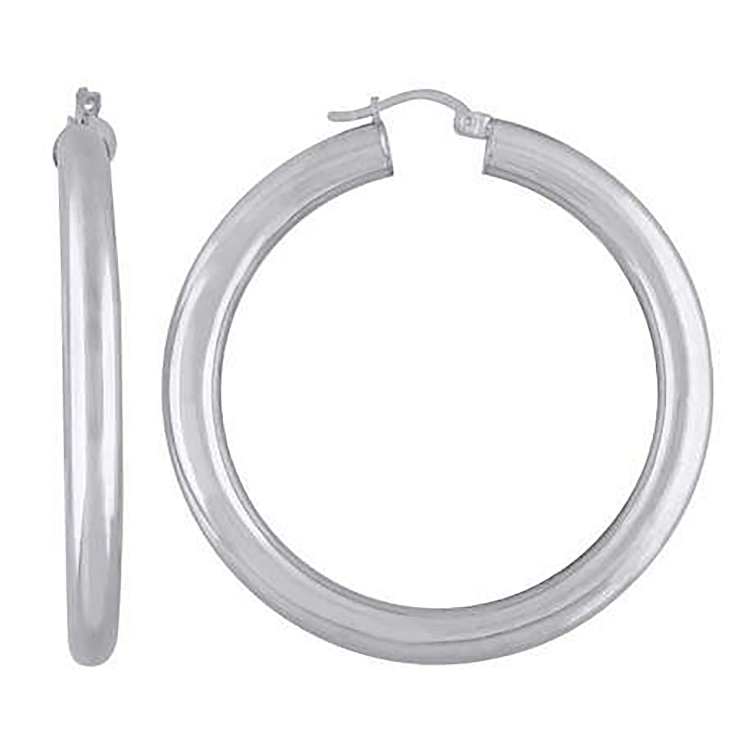 Sterling Silver Rhodium Plated Womens Classic Hoop Earrings