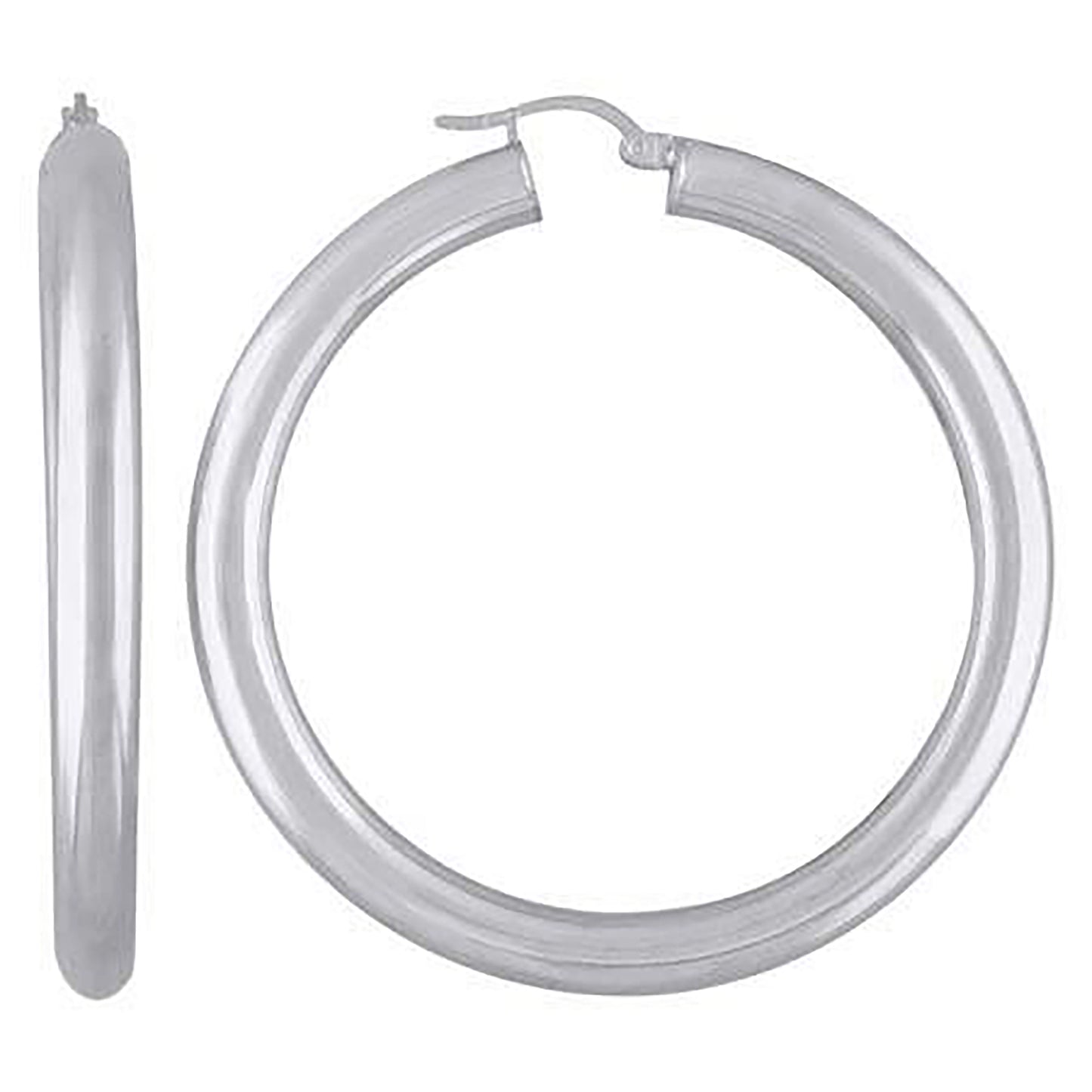 Sterling Silver Rhodium Plated Womens Classic Hoop Earrings