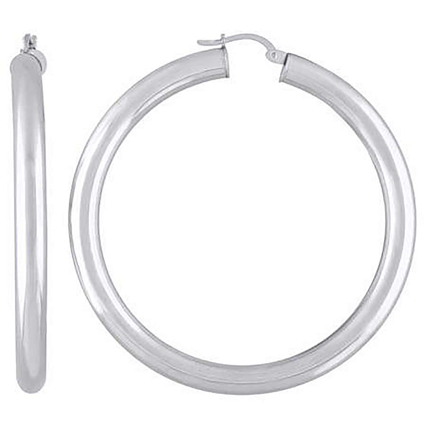 Sterling Silver Rhodium Plated Womens Classic Hoop Earrings
