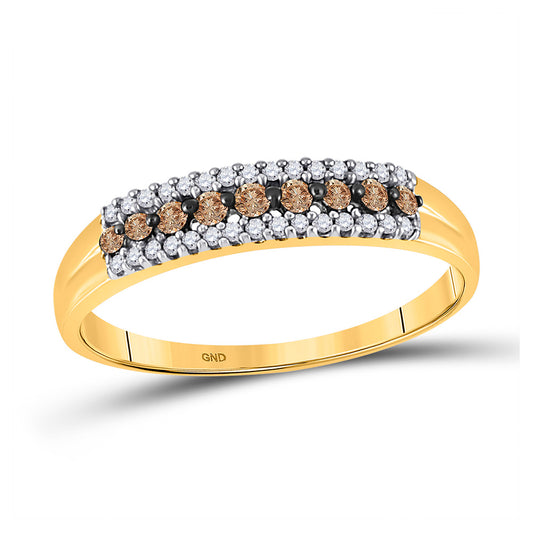 10K Yellow Gold Womens Round Brown Diamond Band Ring 1/5 Cttw, Womens Size: 5-10