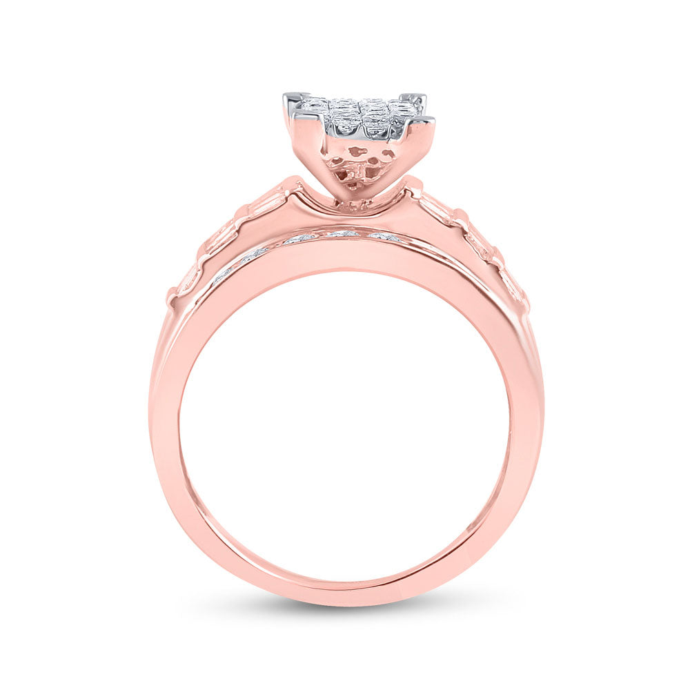 10K Rose Gold Princess Diamond Cluster Bridal Wedding Engagement Ring 1 Cttw, Womens Size: 5-10