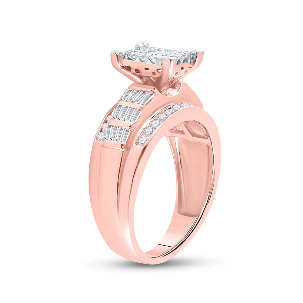 10K Rose Gold Princess Diamond Cluster Bridal Wedding Engagement Ring 1 Cttw, Womens Size: 5-10
