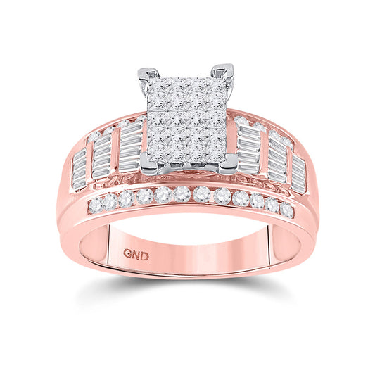 10K Rose Gold Princess Diamond Cluster Bridal Wedding Engagement Ring 1 Cttw, Womens Size: 5-10